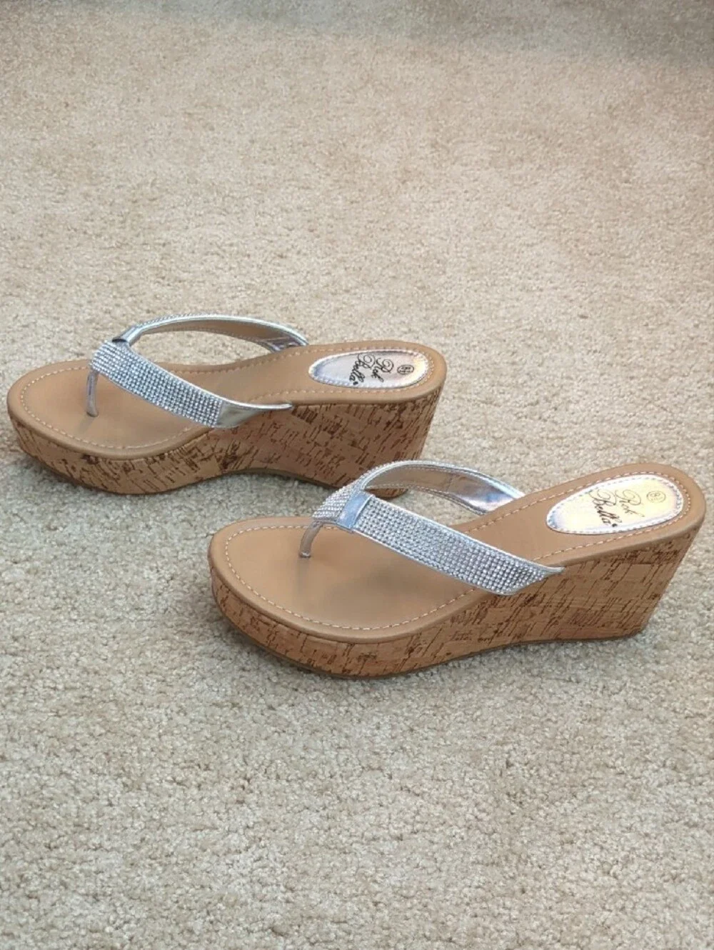 NWOB Silver Rhinestone Wedge Flip-Flops